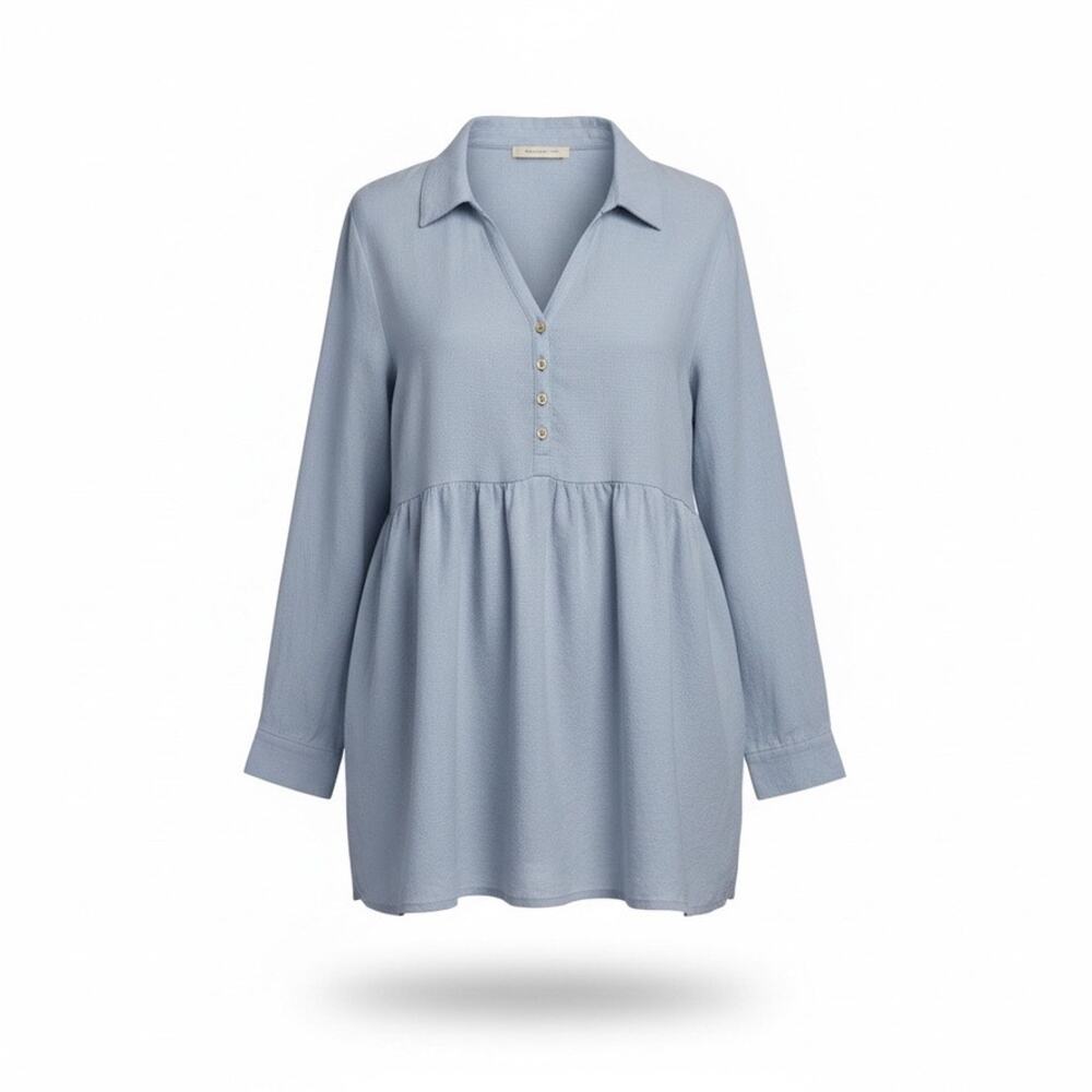 Sigrid Olsen 100% Linen Tunic Shirt — XL Chambray Blue Romantic
